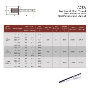 72TA Countersunk Head / Sealed