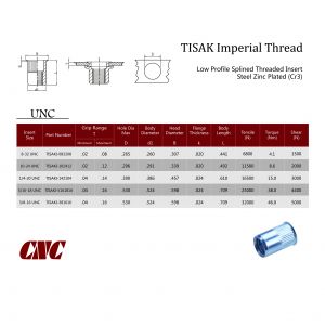 TISAK Imperial Thread / Low Profile Splined Threaded Insert